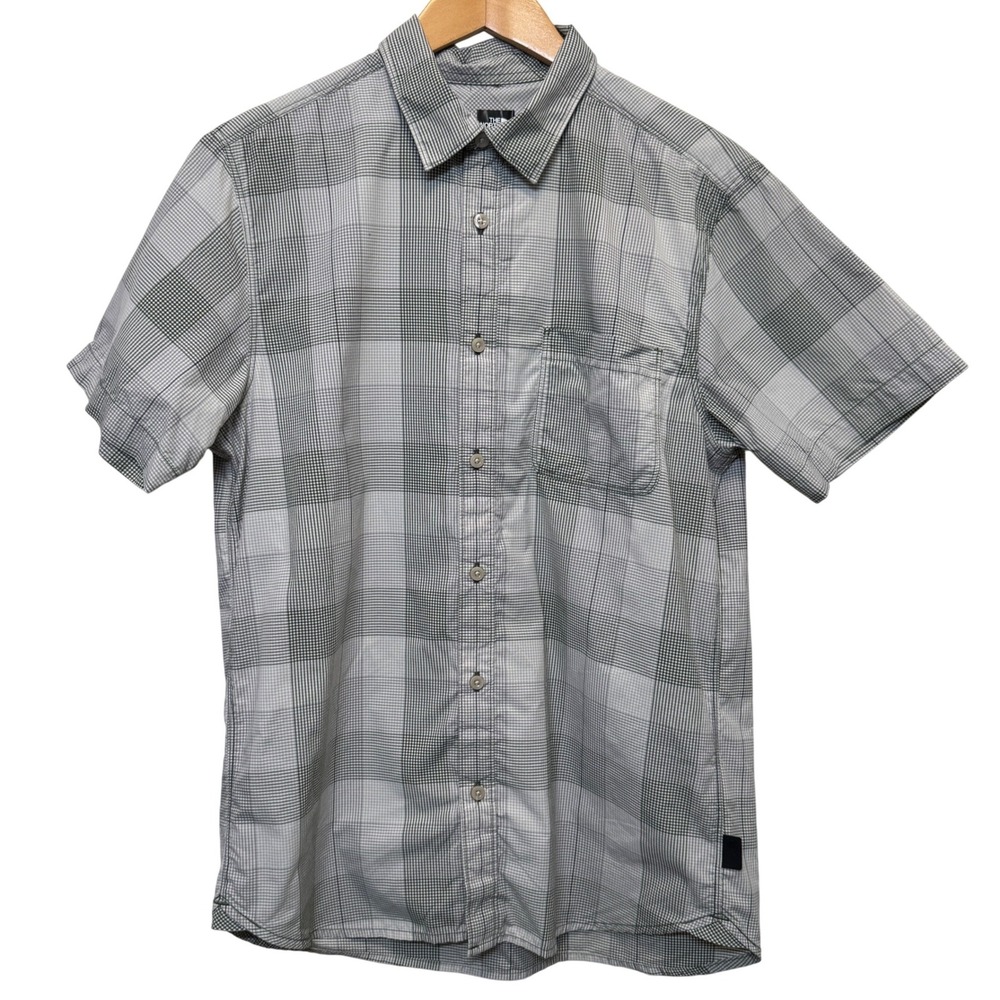 The North Face Mens Button Up Shirt M Grey Plaid Nylon Gorpcore Hiking Outdoor